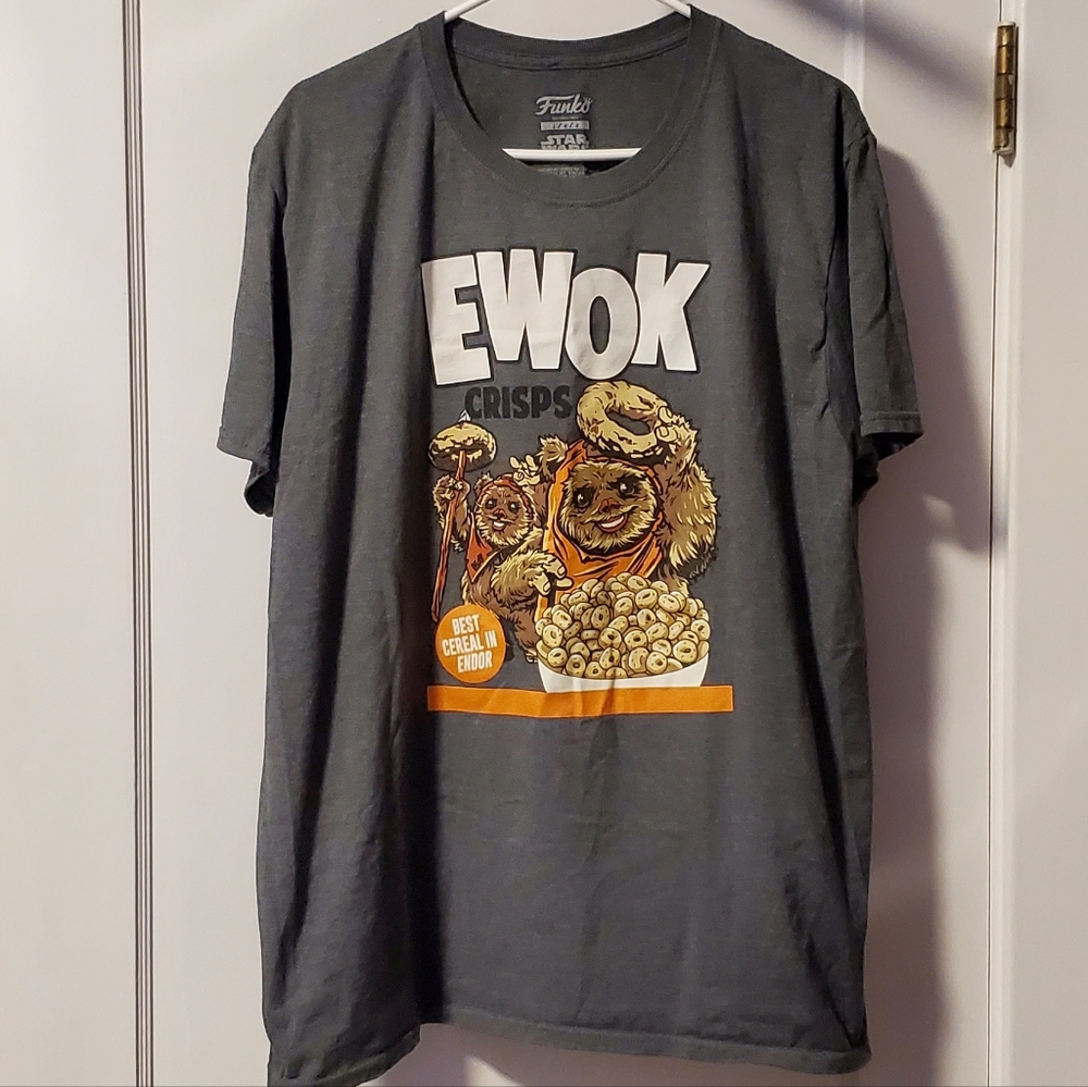 STAR WARS EWOK Crisps Cereal Funko T-Shirt LARGE Endor Funny Parody Ewoks Jedi
